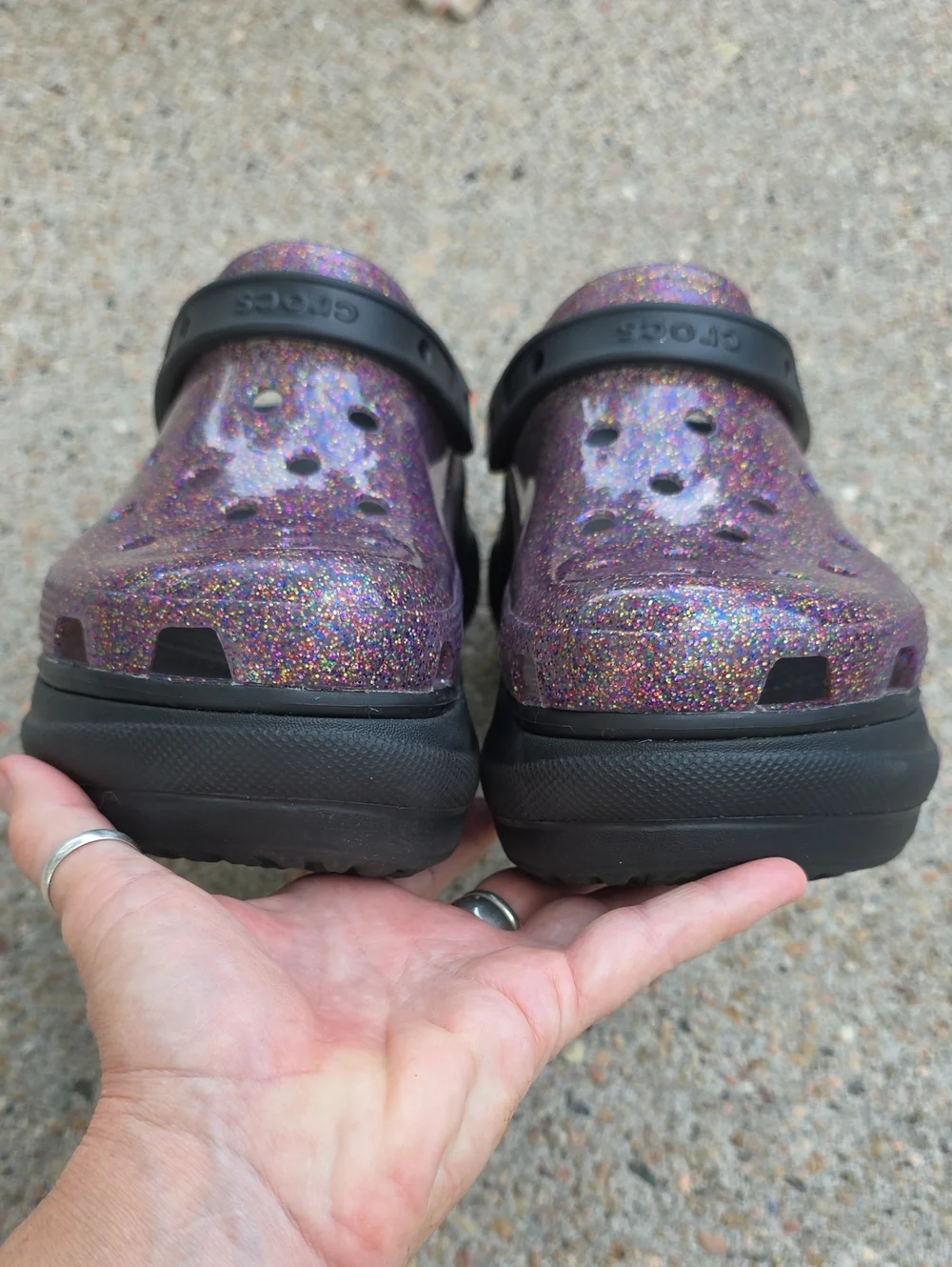 Crocs Classic Bae Chunky Platform Multi Glitter Translucent Clogs Pride Edition
